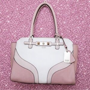 Guess Cherie Status Carryall Color-block White Pink Satchel Barbiecore! EUC! 🤍🎀